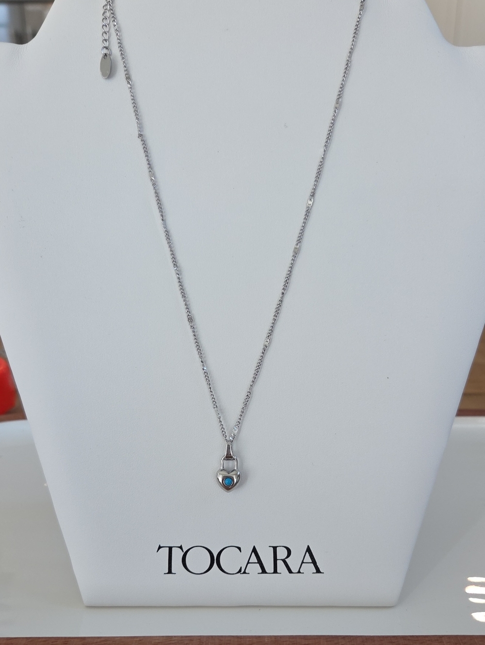 Tocara Silver Heart Locket Necklace with Blue Stone